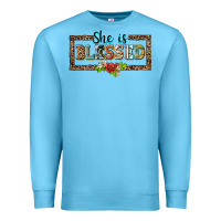 Ocean Blue she is blesssed floral Premium Sweatshirt - BarkalooDesign