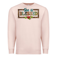 Pale Pink she is blesssed floral Premium Sweatshirt - BarkalooDesign