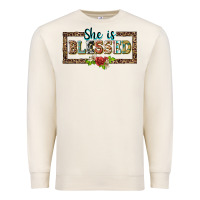 Sandshell she is blesssed floral Premium Sweatshirt - BarkalooDesign