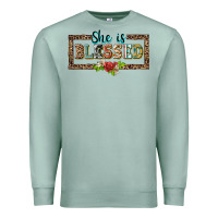 Seafoam she is blesssed floral Premium Sweatshirt - BarkalooDesign