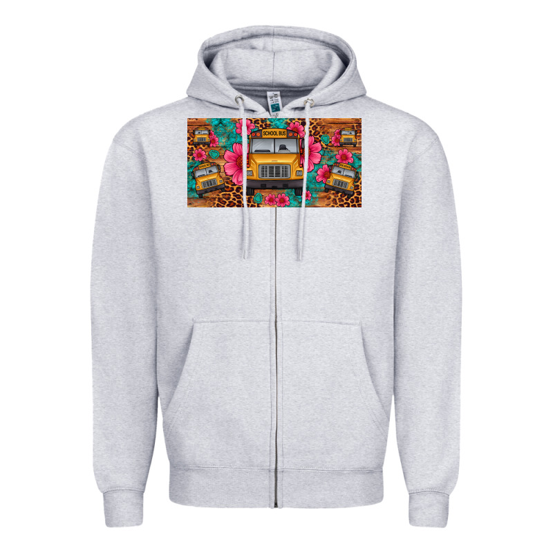 School Bus Leopard Gemstone License Plate Zipper Hoodie by Artiststas | Teevron