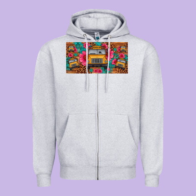 School Bus Leopard Gemstone License Plate Zipper Hoodie Designed By Artiststas