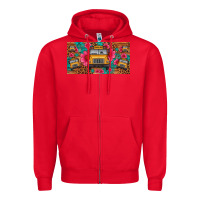 Red school bus leopard gemstone license plate Zipper Hoodie - Artiststas