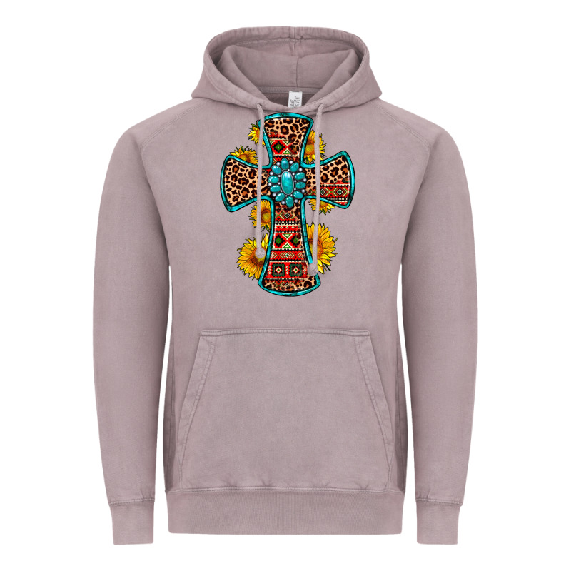 Gemstone Sunflower Leopard Cross Vintage Hoodie by OliviaCreatesArt | Teevron