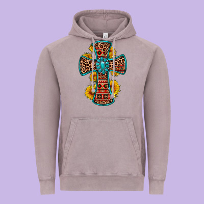 Gemstone Sunflower Leopard Cross Vintage Hoodie Designed By Oliviacreatesart