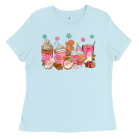 Baby Blue Pink gingerbread coffee cups Ladies Tee - texasbilliewilder