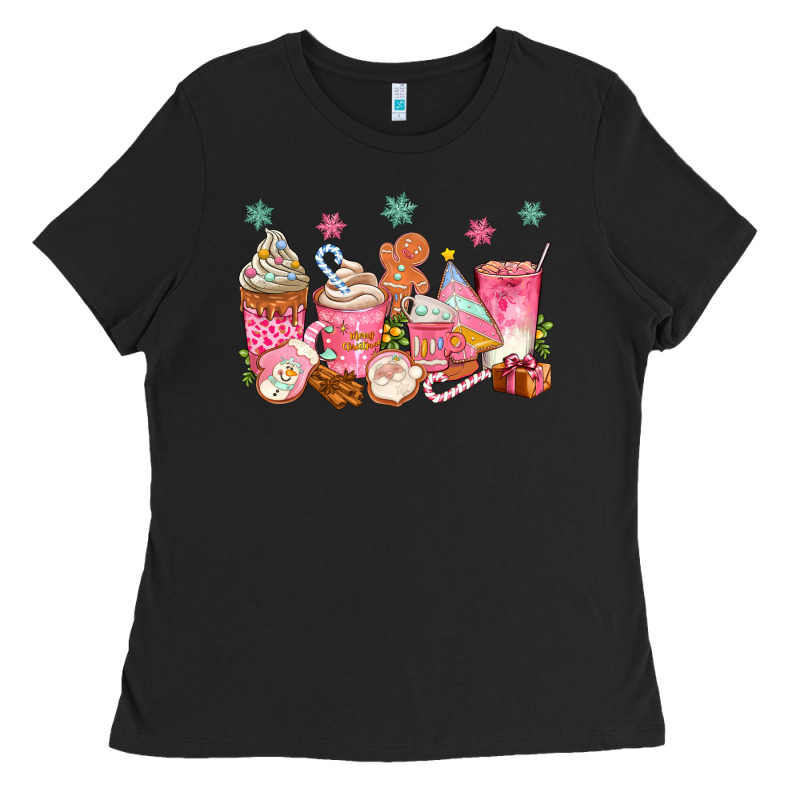 Pink Gingerbread Coffee Cups Ladies Tee by texasbilliewilder | Teevron