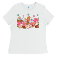 White Pink gingerbread coffee cups Ladies Tee - texasbilliewilder