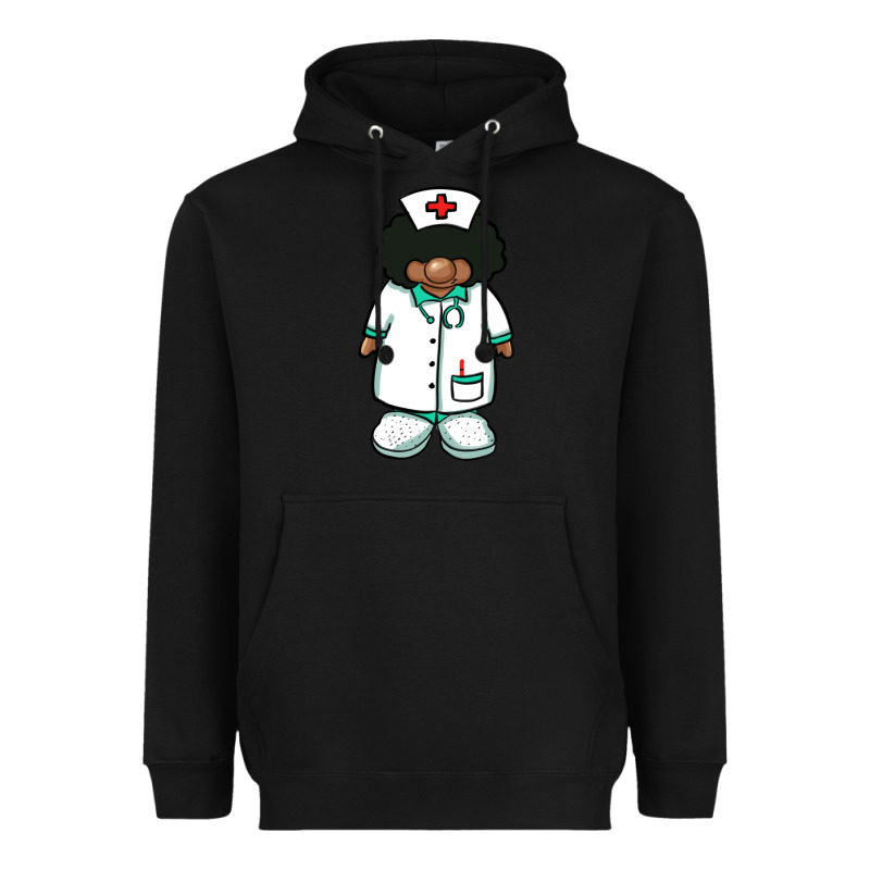 African Nurse Gnome Afro Hair Heavyweight Hoodie by BarkalooDesign | Teevron
