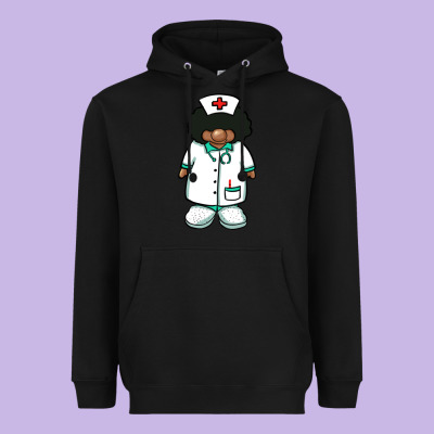 African Nurse Gnome Afro Hair Heavyweight Hoodie Designed By Barkaloodesign