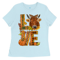 Baby Blue Love fall cow Ladies Tee - NancyCooperArtShop
