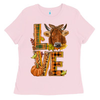 Bubblegum Pink Love fall cow Ladies Tee - NancyCooperArtShop