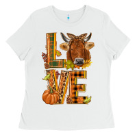 White Love fall cow Ladies Tee - NancyCooperArtShop