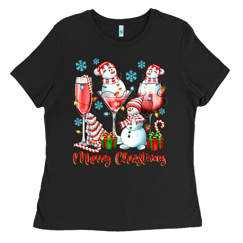 Merry Christmas Wine Glasses Ladies Tee by texasbilliewilder | Teevron