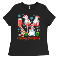 Black merry christmas wine glasses Ladies Tee - texasbilliewilder