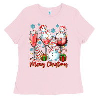 Bubblegum Pink merry christmas wine glasses Ladies Tee - texasbilliewilder