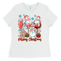 White merry christmas wine glasses Ladies Tee - texasbilliewilder