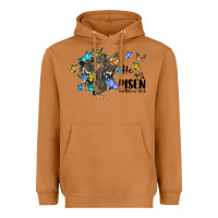 Meerkat he is risen matthew 28 6 cross with butterflies cowhide background Heavyweight Hoodie - BarkalooDesign