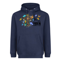 Navy he is risen matthew 28 6 cross with butterflies cowhide background Heavyweight Hoodie - BarkalooDesign