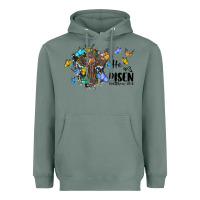 Sage he is risen matthew 28 6 cross with butterflies cowhide background Heavyweight Hoodie - BarkalooDesign