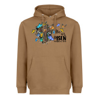Toasted Coconut he is risen matthew 28 6 cross with butterflies cowhide background Heavyweight Hoodie - BarkalooDesign