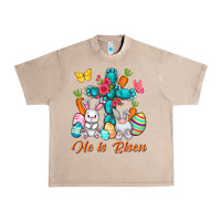 French Oak He is risen with Cross Easter Day Urban Heavy Tee - HowdyJamesFarm