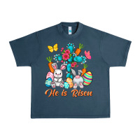 Midnight Navy He is risen with Cross Easter Day Urban Heavy Tee - HowdyJamesFarm