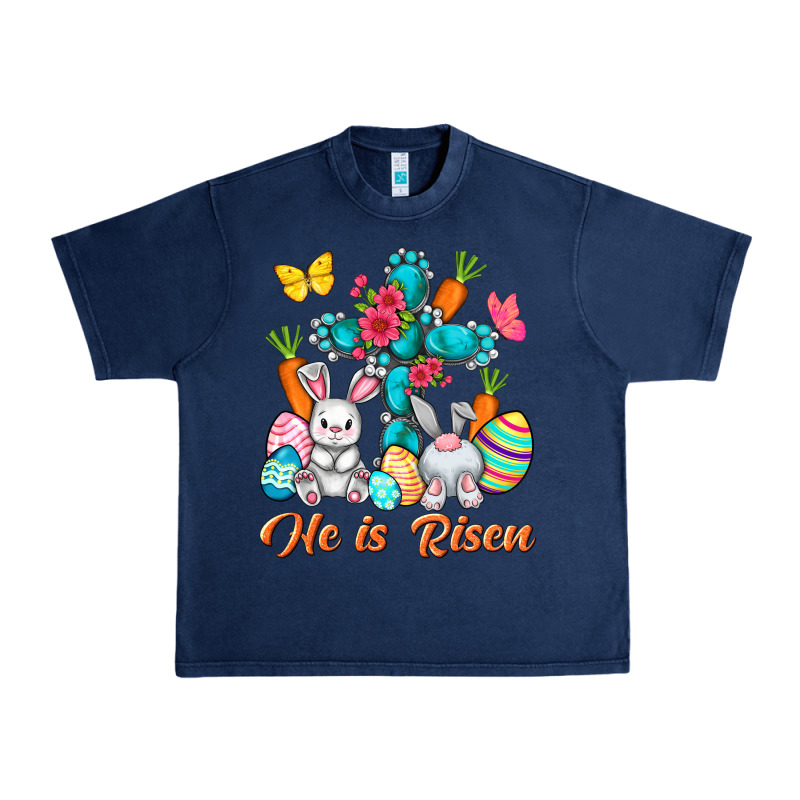 He Is Risen With Cross Easter Day Urban Heavy Tee by HowdyJamesFarm | Teevron