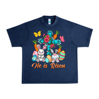 Navy He is risen with Cross Easter Day Urban Heavy Tee - HowdyJamesFarm