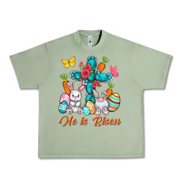 Oil Green He is risen with Cross Easter Day Urban Heavy Tee - HowdyJamesFarm