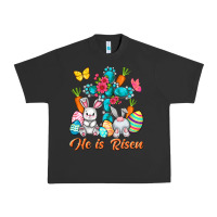 Pigment Black He is risen with Cross Easter Day Urban Heavy Tee - HowdyJamesFarm