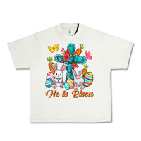 Pistachio He is risen with Cross Easter Day Urban Heavy Tee - HowdyJamesFarm