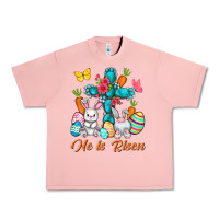 Salmon He is risen with Cross Easter Day Urban Heavy Tee - HowdyJamesFarm