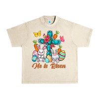 Sandshell He is risen with Cross Easter Day Urban Heavy Tee - HowdyJamesFarm