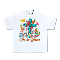 White He is risen with Cross Easter Day Urban Heavy Tee - HowdyJamesFarm