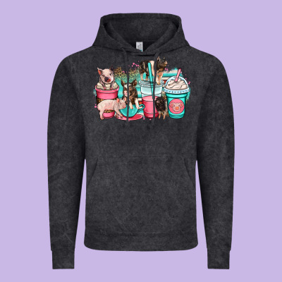 Pig Coffee Cups Vintage Hoodie Designed By Oliviacreatesart