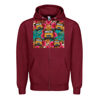Burgundy school bus leopard cowhide Zipper Hoodie - Artiststas