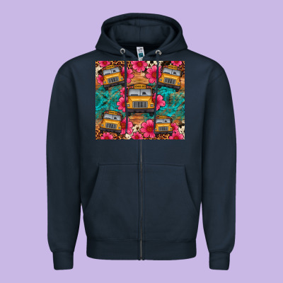 School Bus Leopard Cowhide Zipper Hoodie Designed By Artiststas