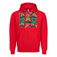 Red school bus leopard cowhide Zipper Hoodie - Artiststas