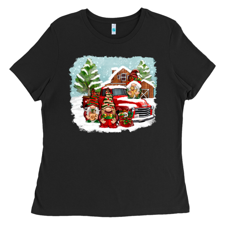 Christmas Gnomes With Red Truck Ladies Tee by NancyCooperArtShop | Teevron