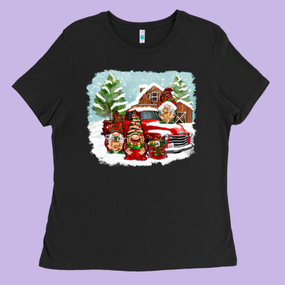 Christmas Gnomes With Red Truck Ladies Tee Designed By Nancycooperartshop