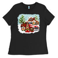 Black Christmas gnomes with red truck Ladies Tee - NancyCooperArtShop