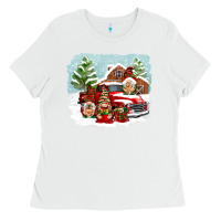 White Christmas gnomes with red truck Ladies Tee - NancyCooperArtShop