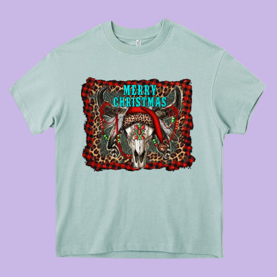 Merry Christmas Bull Skull Heavy Core Tee Designed By Ranaportraitstore