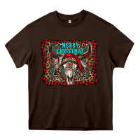 Chocolate Brown merry christmas bull skull Heavy Core Tee - RanaPortraitStore