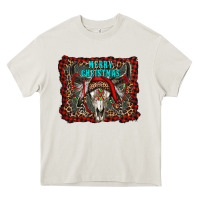 Cream merry christmas bull skull Heavy Core Tee - RanaPortraitStore