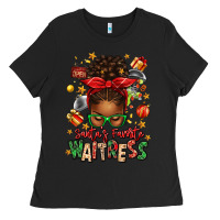 Black santa's favorite waitress messy bun Ladies Tee - texasbilliewilder