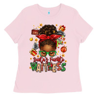Bubblegum Pink santa's favorite waitress messy bun Ladies Tee - texasbilliewilder