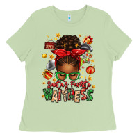 Santa's Favorite Waitress Messy Bun Ladies Tee | Teevron