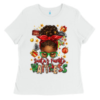 White santa's favorite waitress messy bun Ladies Tee - texasbilliewilder